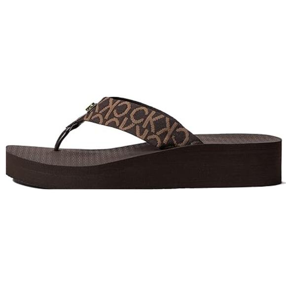 NEW Calvin Klein Women's Meena Logo Platform Flip-Flop Sandals Logo Brown Sz 5M - Picture 2 of 4